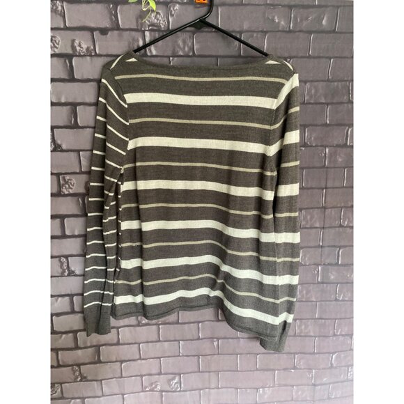 Smartwool Striped Gray and Cream Merino Wool Long Sleeved Sweater M - Picture 3 of 6